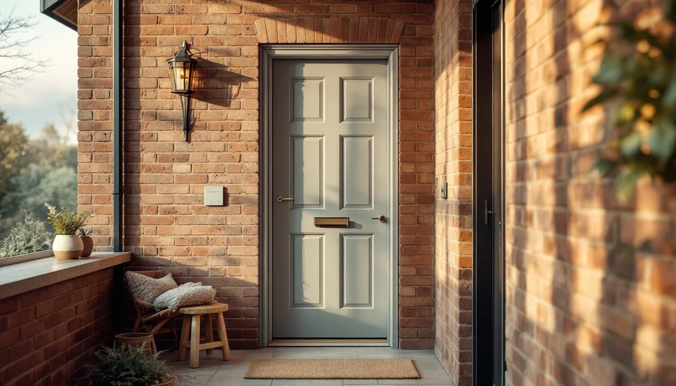 External Door Installation Costs UK — Close-up of an expert Glenrothes installer aligning a new external door in its f