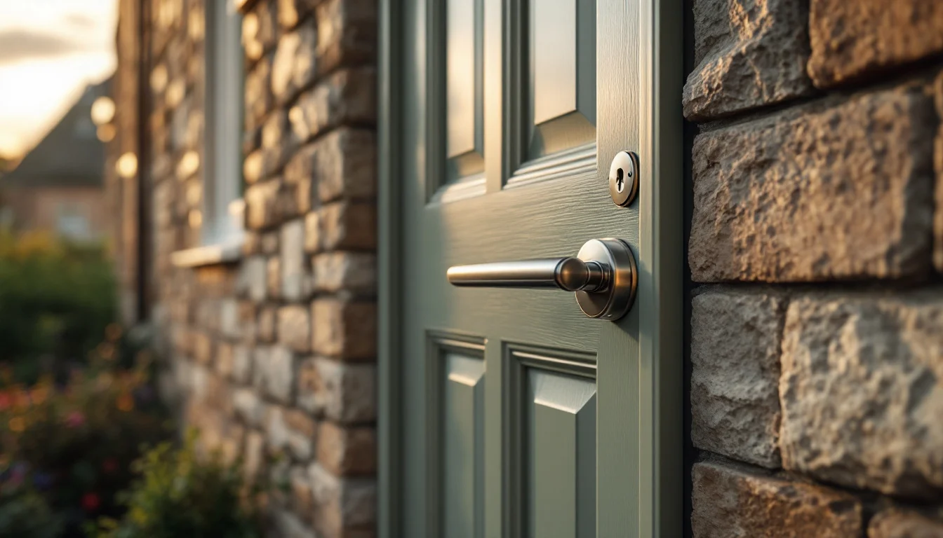 Top Rated External Doors In Glenrothes — Close-up of a composite external door in a Glenrothes home, showing detail of th Top Rated External Doors In Glenrothes — Close-up of a composite external door in a Glenrothes home, showing detail of th
