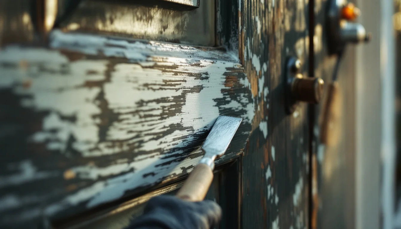 How To Maintain External Doors â€” A Glenrothes homeowner applying fresh weatherstripping to a timber front door du