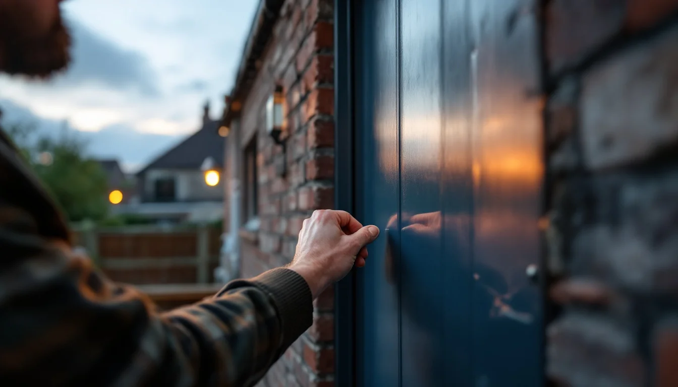 Best External Door Materials — Installer securely fixing a steel or aluminium door to a Glenrothes property, de Best External Door Materials — Installer securely fixing a steel or aluminium door to a Glenrothes property, de