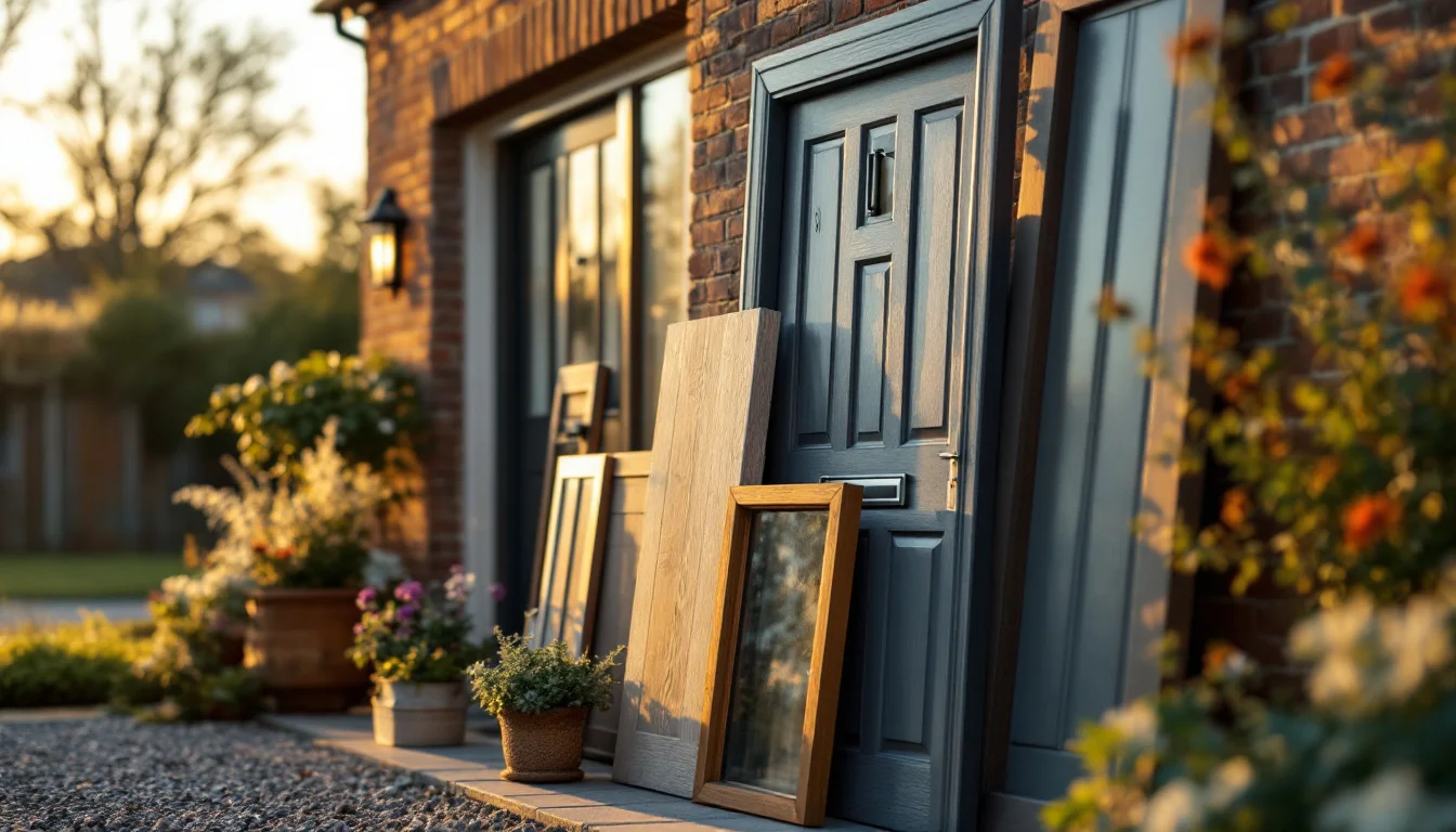 How To Fit An External Door — Selection of modern external doors—uPVC, composite, timber—displayed in fron