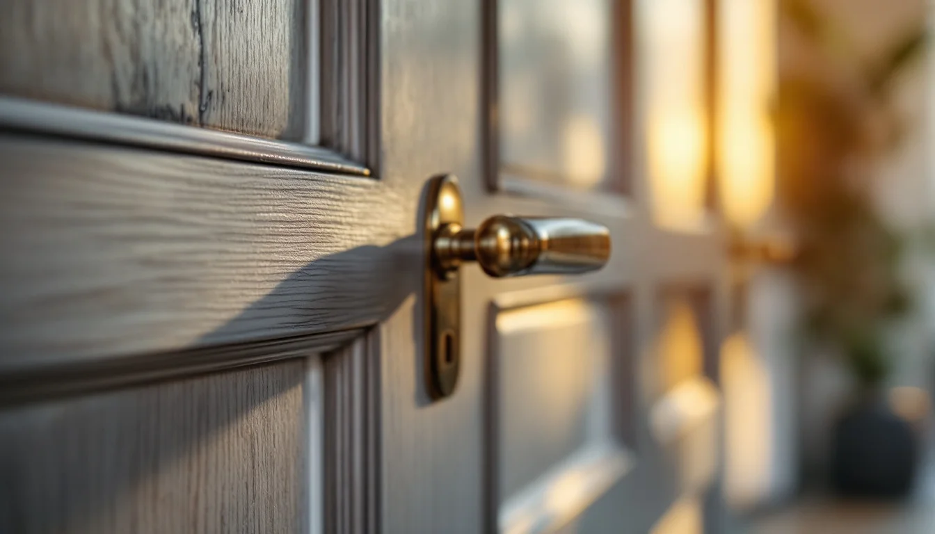 Average Installation Time For Doors — Smiling Glenrothes homeowner shaking hands with installer in front of a newly fi Average Installation Time For Doors — Smiling Glenrothes homeowner shaking hands with installer in front of a newly fi